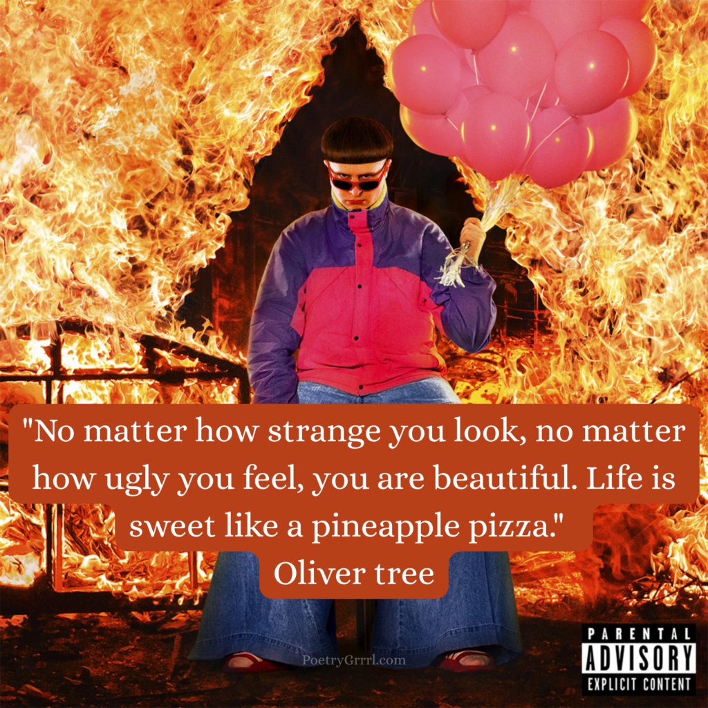 no matter how strange you look, no matter how ugly you feel, you are beautiful. life is sweet like a pineapple pizza